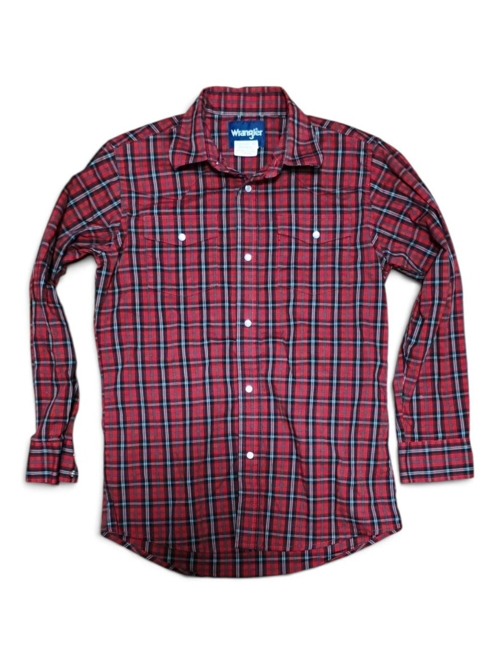 Wrangler ~ Red & Black Plaid Western Shirt ~ Size YOUTH L (10/12)
